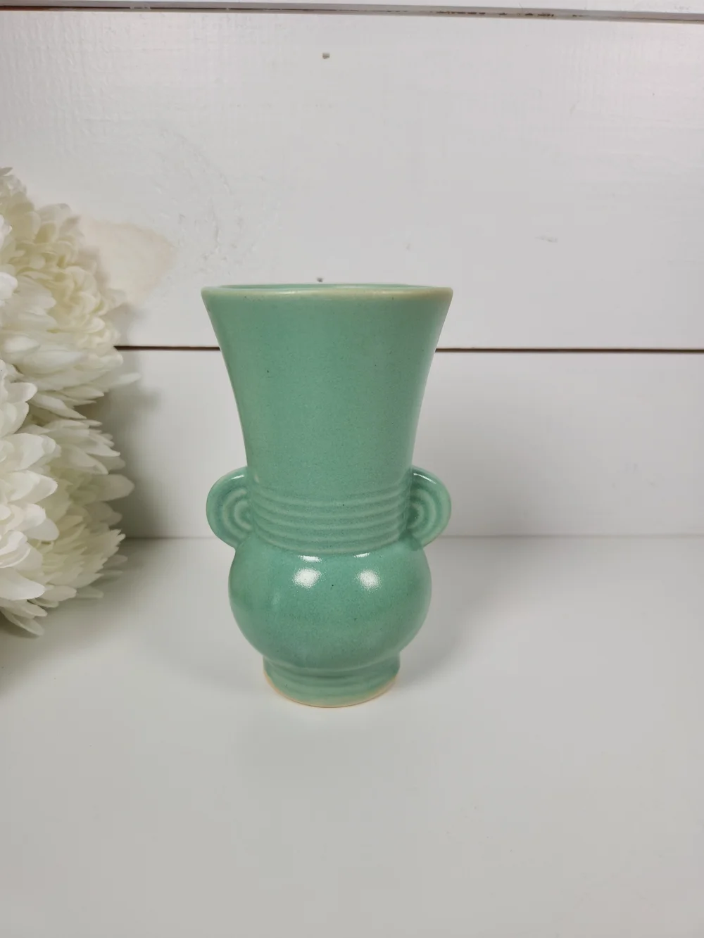 Vintage 1930s Brush-McCoy Pottery Blue Green Art Deco Vase , 6.25